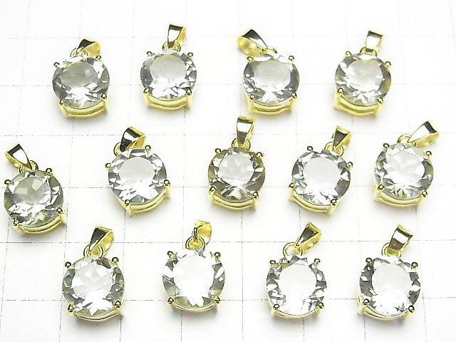 [Video]High Quality Green Amethyst AAA Round Faceted Pendant 10x10mm 18KGP