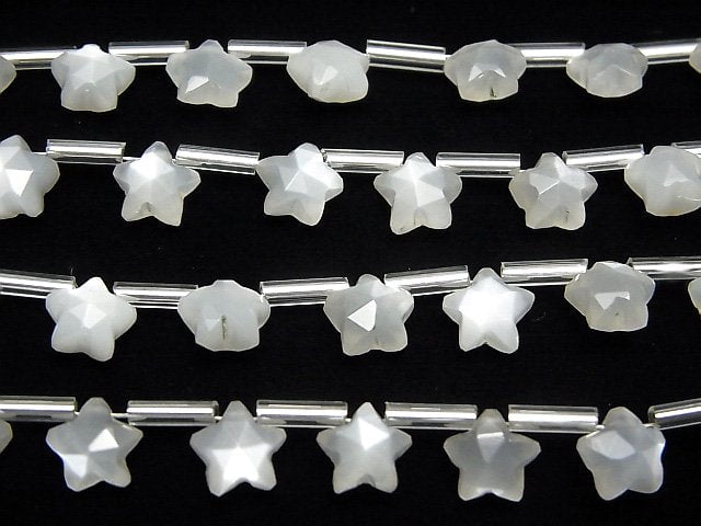 [Video]High Quality White Moonstone AA++ Faceted Star 8x8mm 1strand (8pcs )