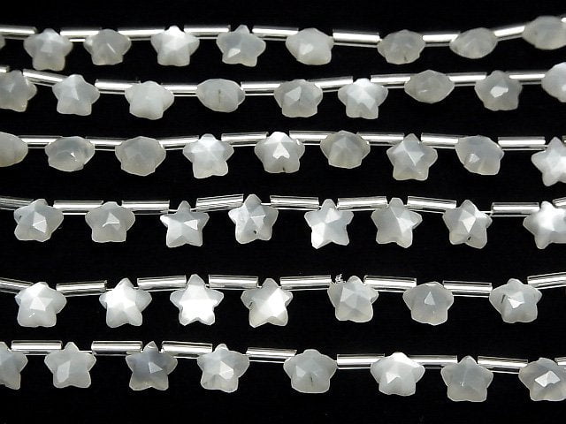 [Video]High Quality White Moonstone AA++ Faceted Star 8x8mm 1strand (8pcs )