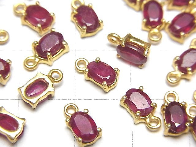 [Video]High Quality Ruby AA++ Bezel Setting Oval Faceted 6x5mm 18KGP 2pcs