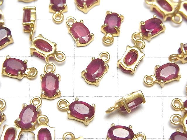 [Video]High Quality Ruby AA++ Bezel Setting Oval Faceted 6x5mm 18KGP 2pcs