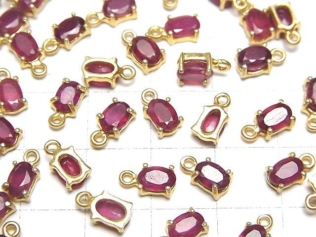 [Video]High Quality Ruby AA++ Bezel Setting Oval Faceted 6x5mm 18KGP 2pcs