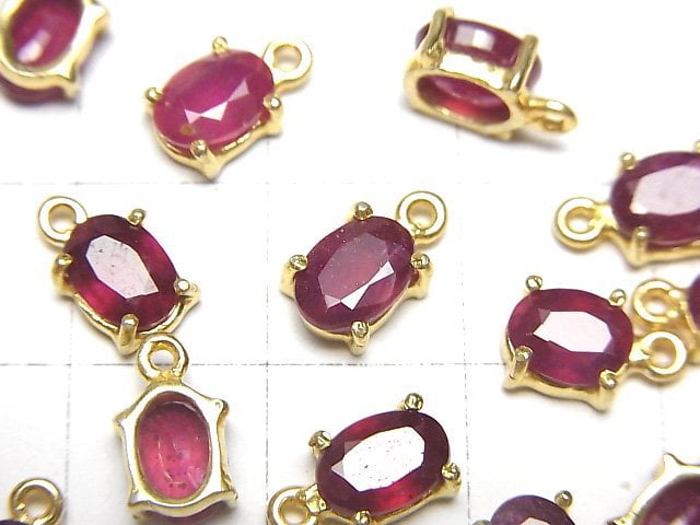 [Video]High Quality Ruby AA++ Bezel Setting Oval Faceted 7x6mm 18KGP 2pcs