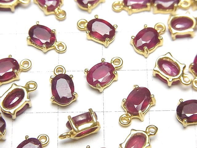 [Video]High Quality Ruby AA++ Bezel Setting Oval Faceted 7x6mm 18KGP 2pcs