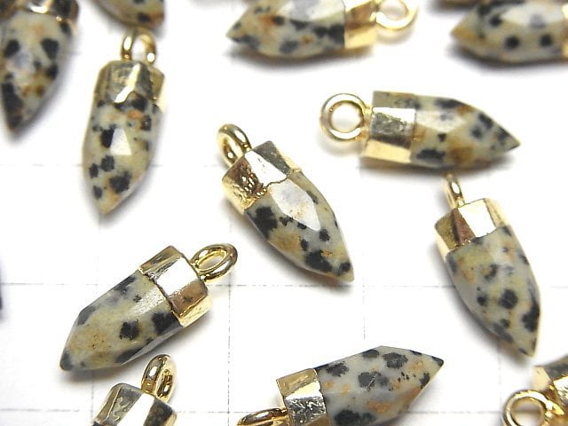 [Video] Dalmatian Jasper Faceted point charm 12x5x5mm gold Color 2pcs