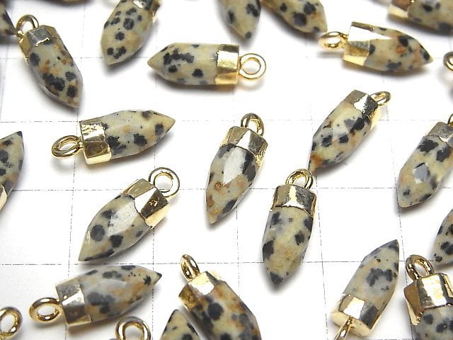 [Video] Dalmatian Jasper Faceted point charm 12x5x5mm gold Color 2pcs