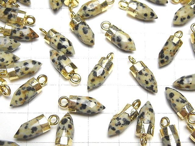 [Video] Dalmatian Jasper Faceted point charm 12x5x5mm gold Color 2pcs