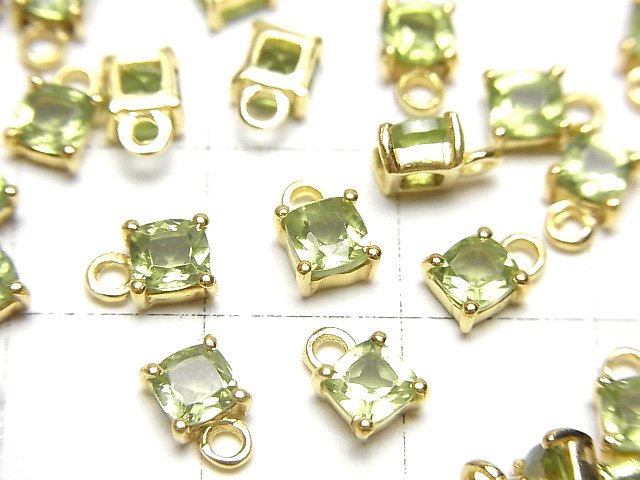 [Video]High Quality Peridot AAA Bezel Setting Square Faceted 4x4mm 18KGP 2pcs