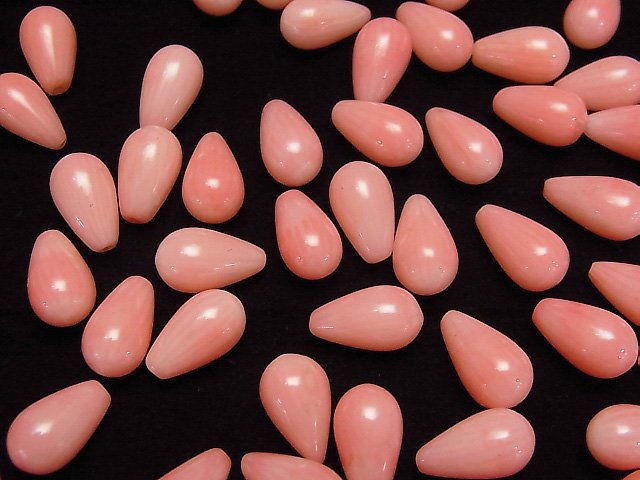 [Video]Pink Coral (Dyed) Half Drilled Hole Drop (Smooth) 12x7mm 4pcs