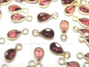 [Video]High Quality Pink Garnet AAA Bezel Setting Pear shape Faceted 6x4mm 18KGP 3pcs