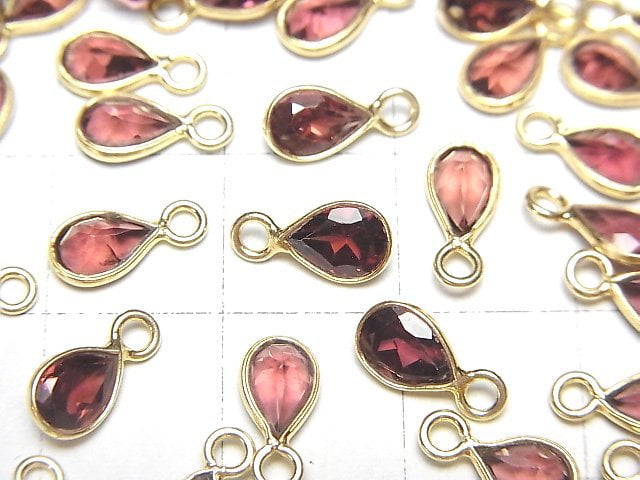 [Video]High Quality Pink Garnet AAA Bezel Setting Pear shape Faceted 6x4mm 18KGP 3pcs