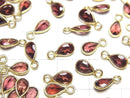 [Video]High Quality Pink Garnet AAA Bezel Setting Pear shape Faceted 6x4mm 18KGP 3pcs