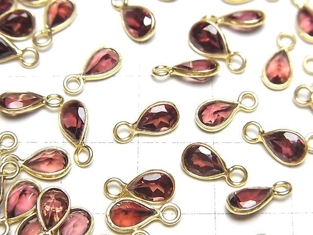 [Video]High Quality Pink Garnet AAA Bezel Setting Pear shape Faceted 6x4mm 18KGP 3pcs