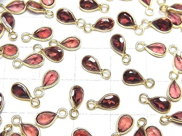 [Video]High Quality Pink Garnet AAA Bezel Setting Pear shape Faceted 6x4mm 18KGP 3pcs