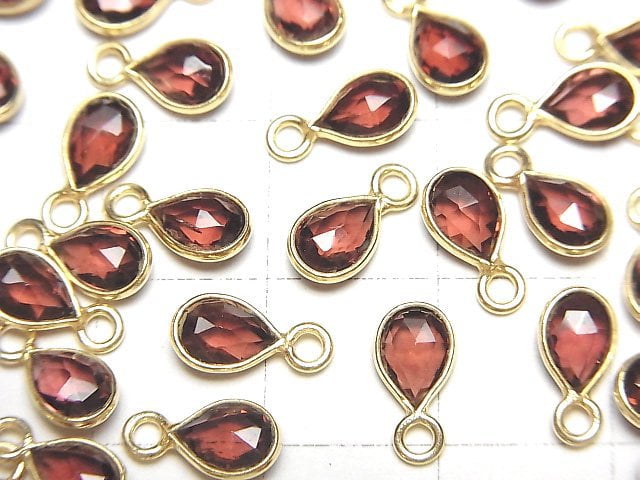 [Video]High Quality Pink Garnet AAA Bezel Setting Faceted Pear Shape 6x4mm 18KGP 3pcs