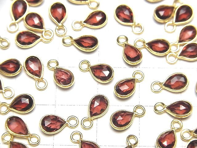 [Video]High Quality Pink Garnet AAA Bezel Setting Faceted Pear Shape 6x4mm 18KGP 3pcs