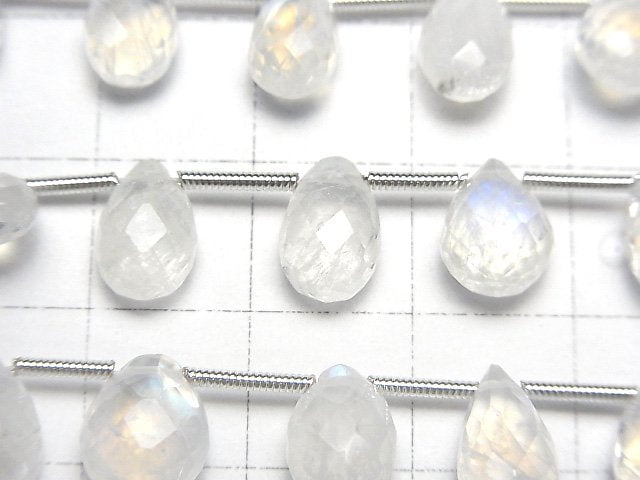 [Video]High Quality Rainbow Moonstone AA++ Pear shape Faceted Briolette 1strand (12pcs )