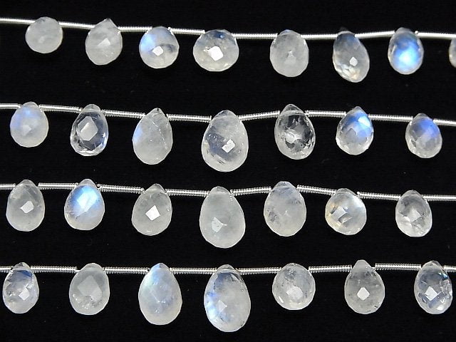 [Video]High Quality Rainbow Moonstone AA++ Pear shape Faceted Briolette 1strand (12pcs )