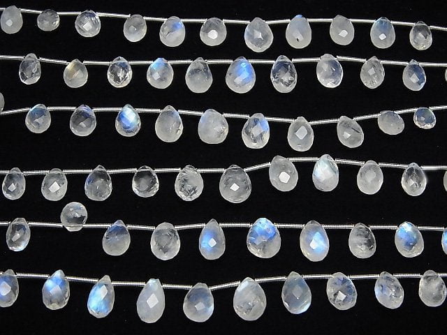 [Video]High Quality Rainbow Moonstone AA++ Pear shape Faceted Briolette 1strand (12pcs )