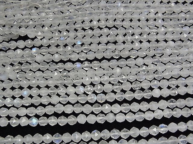 [Video]High Quality! Rainbow Moonstone AA Star Faceted Round 4mm 1strand beads (aprx.15inch/37cm)