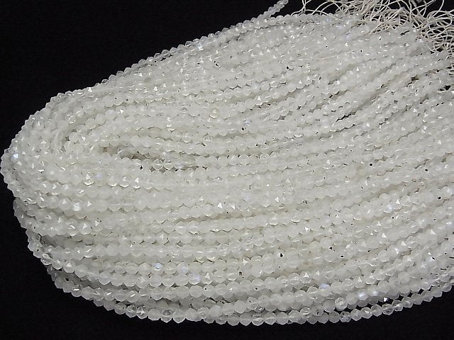 [Video]High Quality! Rainbow Moonstone AA Star Faceted Round 4mm 1strand beads (aprx.15inch/37cm)