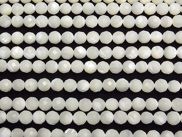 High Quality! Mother of Pearl MOP White 64Faceted Round 7.5mm 1strand beads (aprx.15inch/36cm)