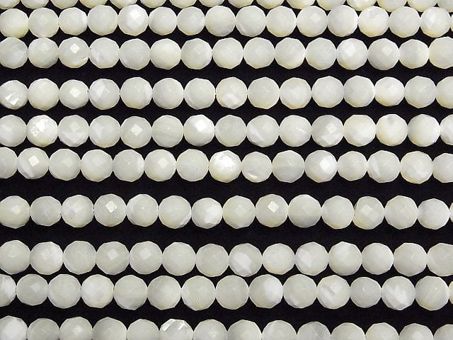 [Video]High Quality! Mother of Pearl MOP White 64Faceted Round 7.5mm 1strand beads (aprx.15inch/36cm)