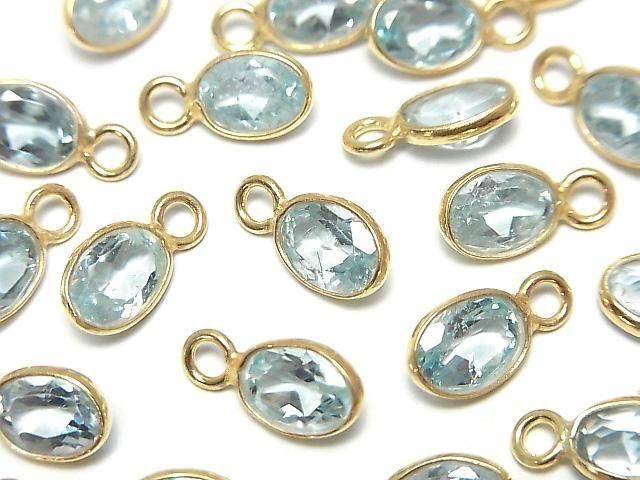 [Video] High Quality Sky Blue Topaz AAA Bezel Setting, Oval Faceted, 7x5.5mm, 18KGP, 2pcs