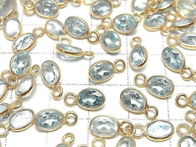[Video] High Quality Sky Blue Topaz AAA Bezel Setting, Oval Faceted, 7x5.5mm, 18KGP, 2pcs