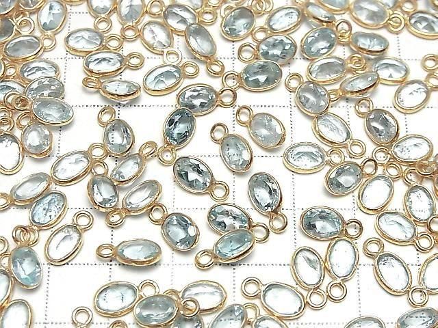 [Video] High Quality Sky Blue Topaz AAA Bezel Setting, Oval Faceted, 7x5.5mm, 18KGP, 2pcs