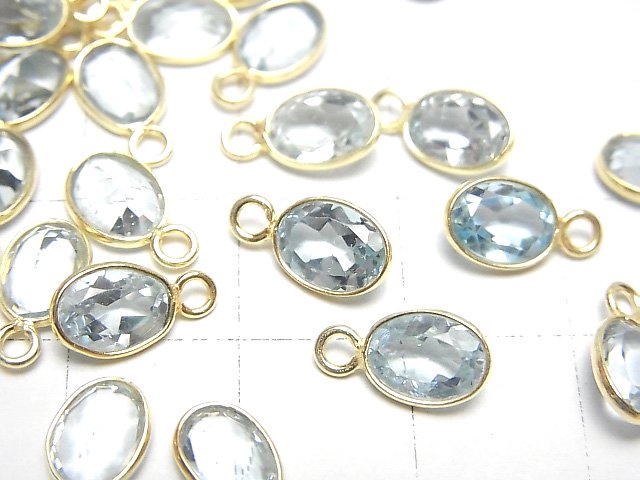 [Video]High Quality Sky Blue Topaz AAA Bezel Setting Oval Faceted 8x6mm 18KGP 3pcs