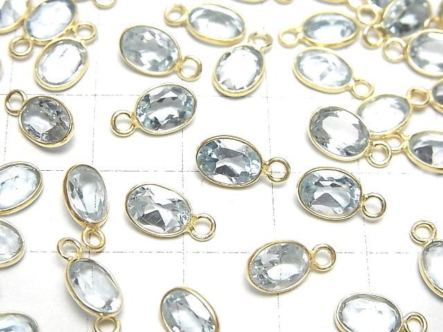 [Video]High Quality Sky Blue Topaz AAA Bezel Setting Oval Faceted 8x6mm 18KGP 3pcs