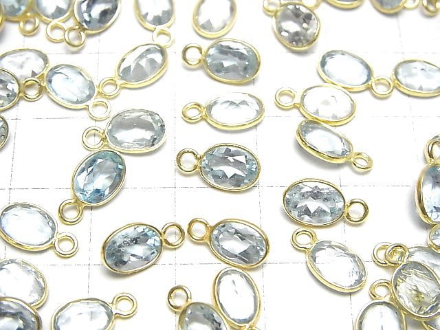 [Video]High Quality Sky Blue Topaz AAA Bezel Setting Oval Faceted 8x6mm 18KGP 3pcs