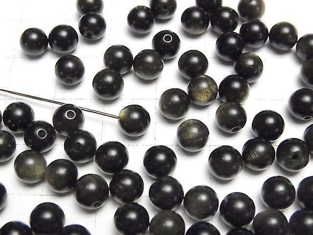 [Video]Golden Obsidian AAA Half Drilled Hole Round 6mm 10pcs
