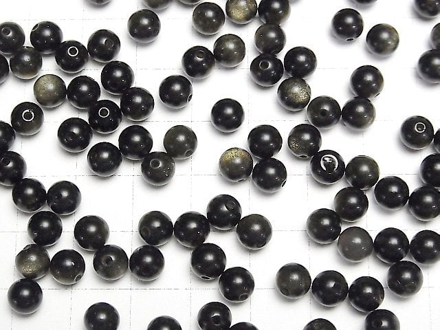 [Video]Golden Obsidian AAA Half Drilled Hole Round 6mm 10pcs