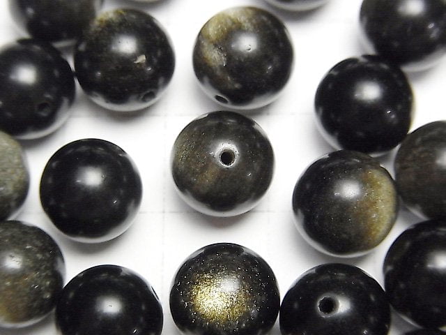 [Video]Golden Obsidian AAA Half Drilled Hole Round 10mm 10pcs