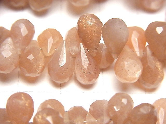 [Video]High Quality Orange Moonstone AA++ Drop Faceted Briolette [Dark Color ] half or 1strand beads (aprx.9inch/22cm)