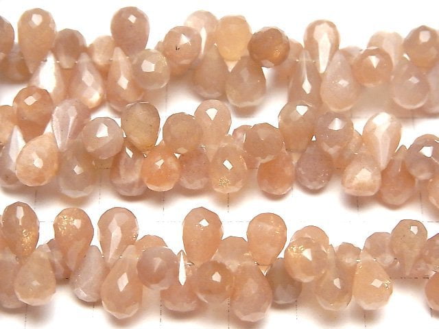 [Video]High Quality Orange Moonstone AA++ Drop Faceted Briolette [Dark Color ] half or 1strand beads (aprx.9inch/22cm)