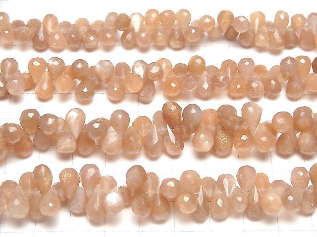 [Video]High Quality Orange Moonstone AA++ Drop Faceted Briolette [Dark Color ] half or 1strand beads (aprx.9inch/22cm)