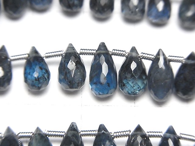 [Video]High Quality Indigo Blue Kyanite AAA- Drop Faceted Briolette half or 1strand beads (aprx.7inch/18cm)