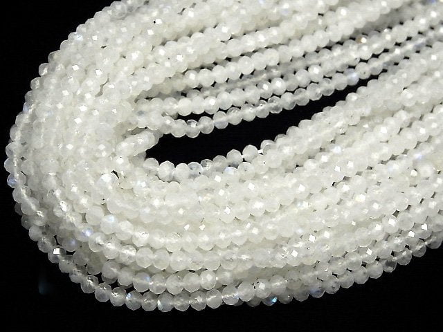 [Video]High Quality Rainbow Moonstone AA++ Faceted Button Rondelle half or 1strand beads (aprx.12inch/30cm)