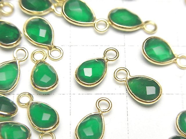 [Video]High Quality Green Onyx AAA Bezel Setting Faceted Pear Shape 7x5mm 18KGP 4pcs