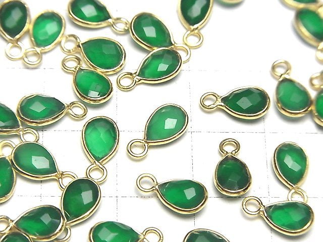 [Video]High Quality Green Onyx AAA Bezel Setting Faceted Pear Shape 7x5mm 18KGP 4pcs