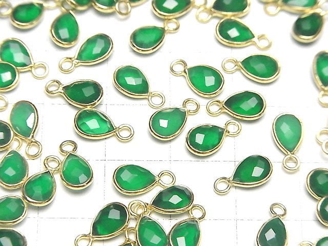 [Video]High Quality Green Onyx AAA Bezel Setting Faceted Pear Shape 7x5mm 18KGP 4pcs