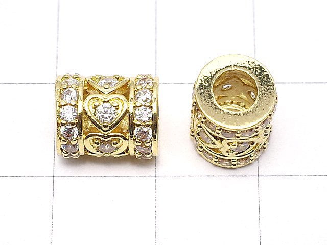 Metal Parts Rondelle (Tube) 8x8x10mm Gold (with CZ) 1pc