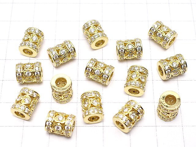 Metal Parts Roundel (Tube) 8x8x10mm Gold (with CZ) 1pc