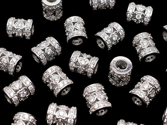 Metal parts Rondelle (Tube) 8x8x10mm Silver (with CZ) 1pc
