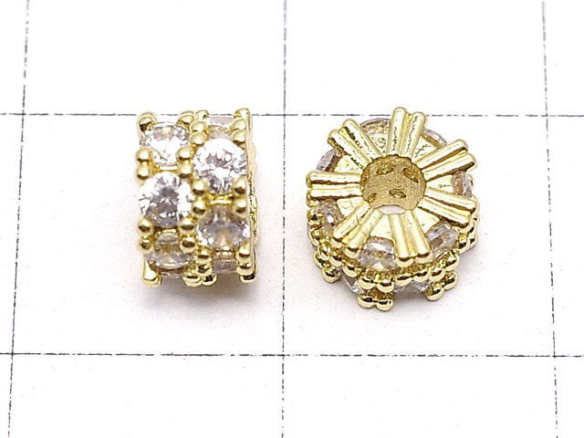 Metal Parts Roundel 6.5x6.5x4mm Gold (with CZ) 2pcs