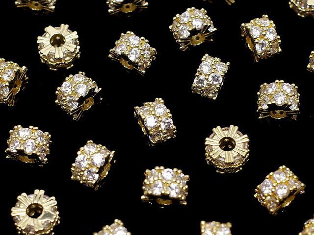 Metal Parts Rondelle 6.5x6.5x4mm Gold (with CZ) 2pcs