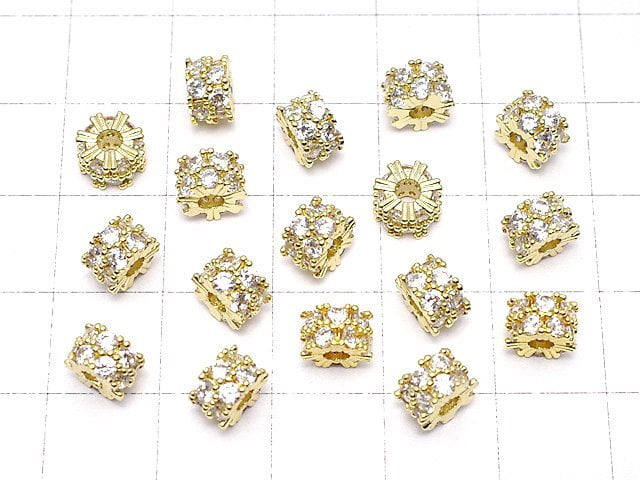 Metal Parts Rondelle 6.5x6.5x4mm Gold (with CZ) 2pcs
